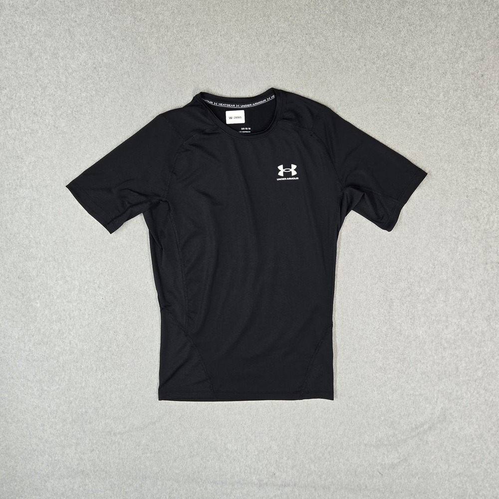 Under Armour Men Shirt LG/G/G Black Logo Heatgear Activewear Slim Short Sleeve